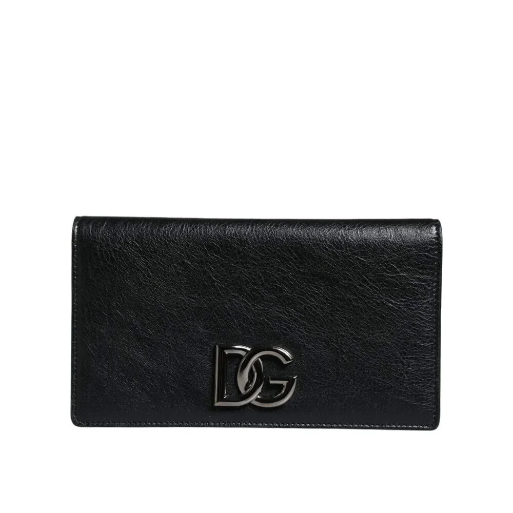 Dolce & Gabbana Black Leather DG Logo Bifold Card Slot Crossbody Bag - Picture 2 of 6
